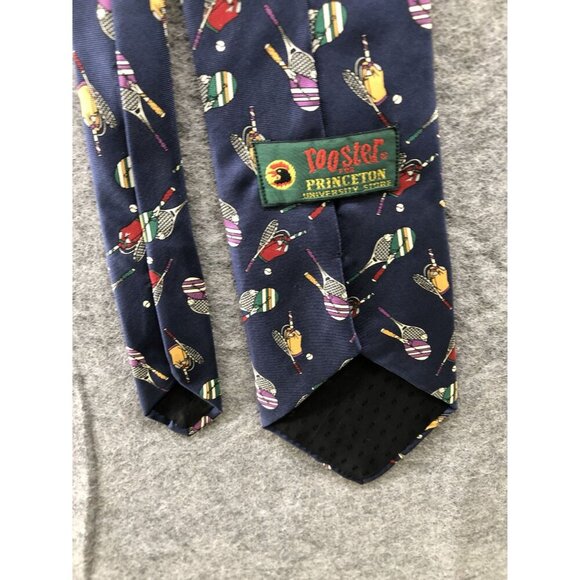 Vintage Rooster For Princeton University Necktie Tie Navy Tennis Preppy Silk - Picture 5 of 6